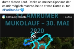 Startnummer 379: 💙Auch ich reihe mich in den 17. Amrumer Mukoviszidoselauf, mit meiner Startnummer 379, ein. Bei schönem Wetter und immer an der Mulde (dem kleinen Flüsschen in meiner Heimat) entlang, ging es 14km in einer Zeit  von 01:22:00 durch diesen Lauf. Danke an meinen Sponsor, der es mir möglich machte, heute etwas Gutes zu tun. #PariRunAir 💙